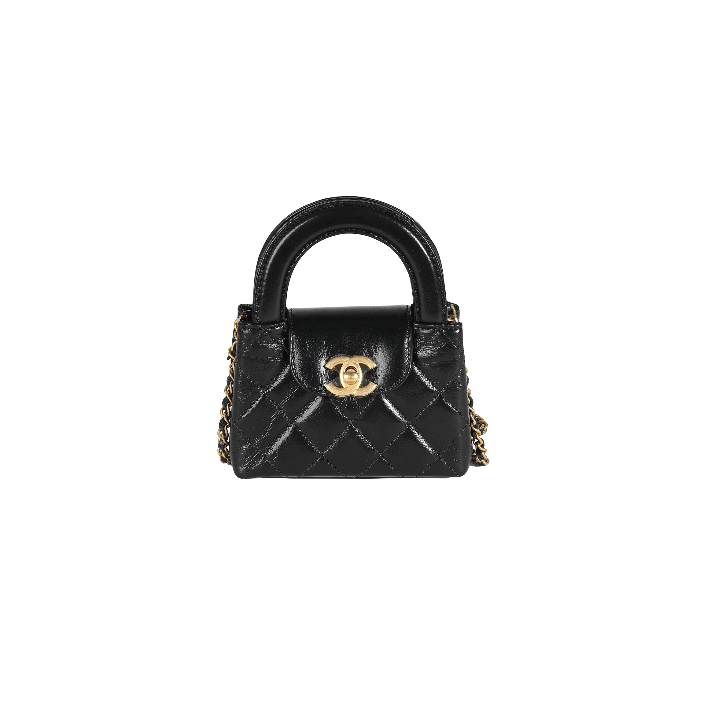 CHANEL MASTER 24P BLACK QUILTED SHINY AGED CALFSKIN MINI NANO KELLY SHOPPER AP3435 (12*8*4cm)